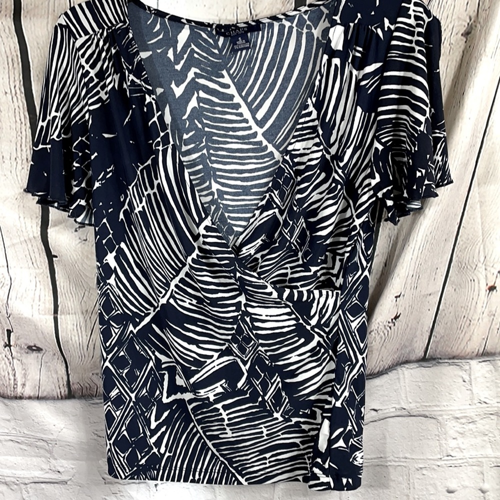 Top by Chaps size S, blue and white, plunge neck